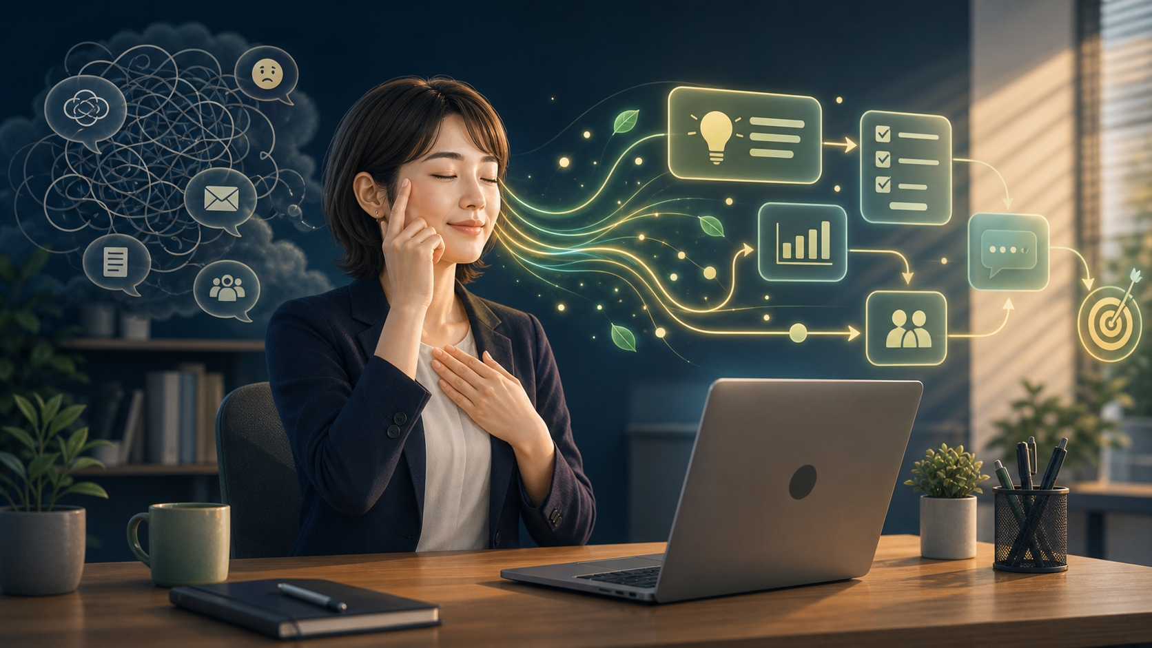 EFTタッピングで不安や思考ノイズを整理するイラスト
